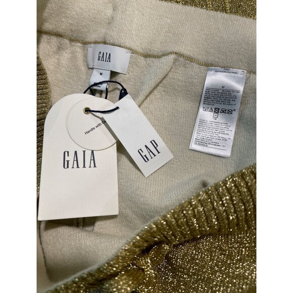 Cult Gaia X Gap Metallic Gold Knit Wide-Leg Pull On Pants Medium NWT - Picture 7 of 8